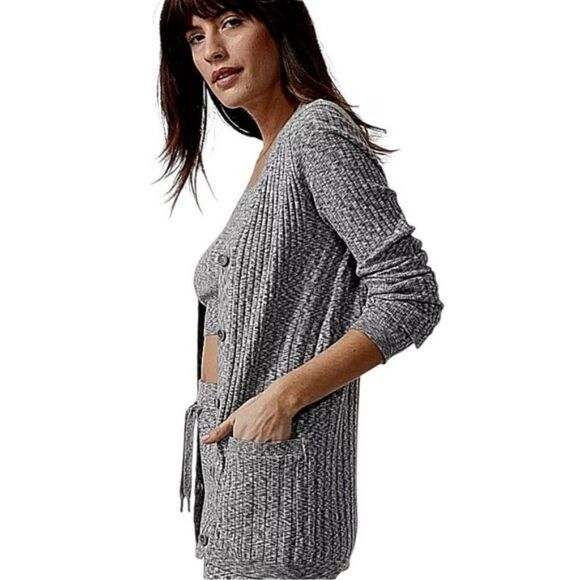 Athleta Womens Revolve Cardigan Grey Heather Ribbed Button Down XXS NWOT - Picture 3 of 11